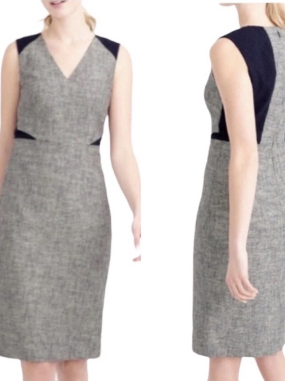 J.CREW Gray And Navy Tweed Sleeveless Sheath Dress Eyelet Panels Size 8 NWT
